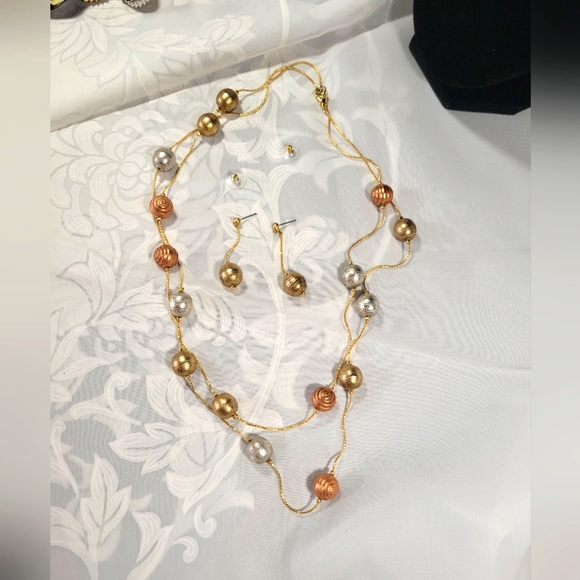 Necklace and earring set double strand  90s - Picture 1 of 9